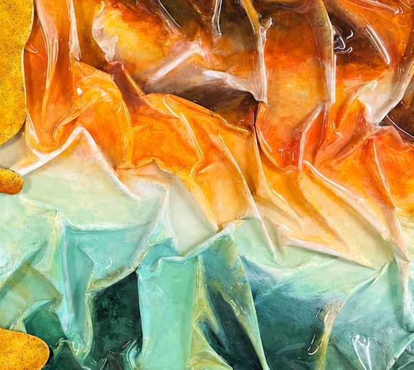 Molten Canopy, a dramatic fusion of rainforest greens and molten amber
