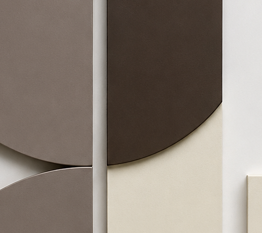 Balanced Stillness, an abstract geometric artwork in warm taupe, charcoal and ivory