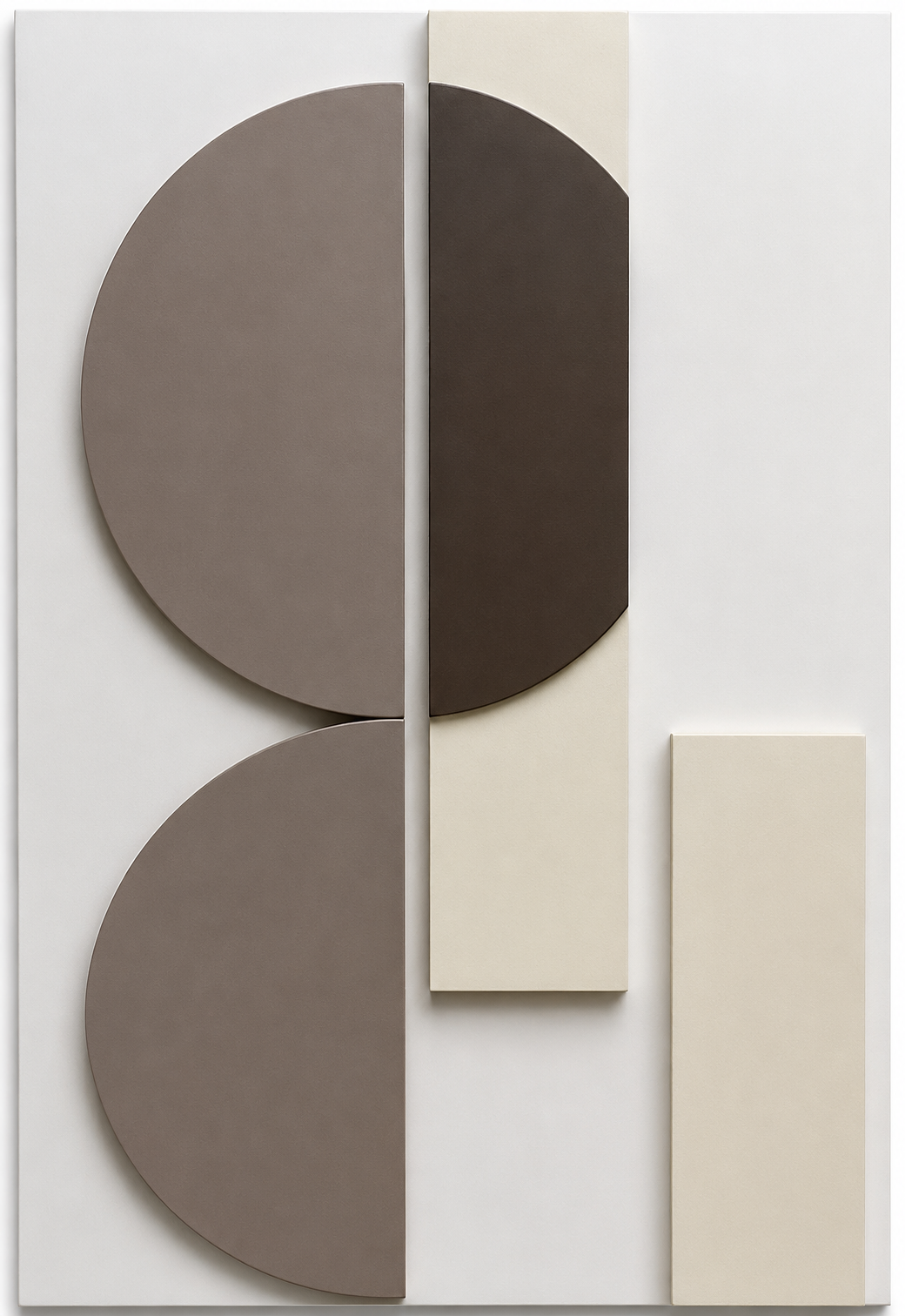 Balanced Stillness, an abstract geometric artwork in warm taupe, charcoal and ivory