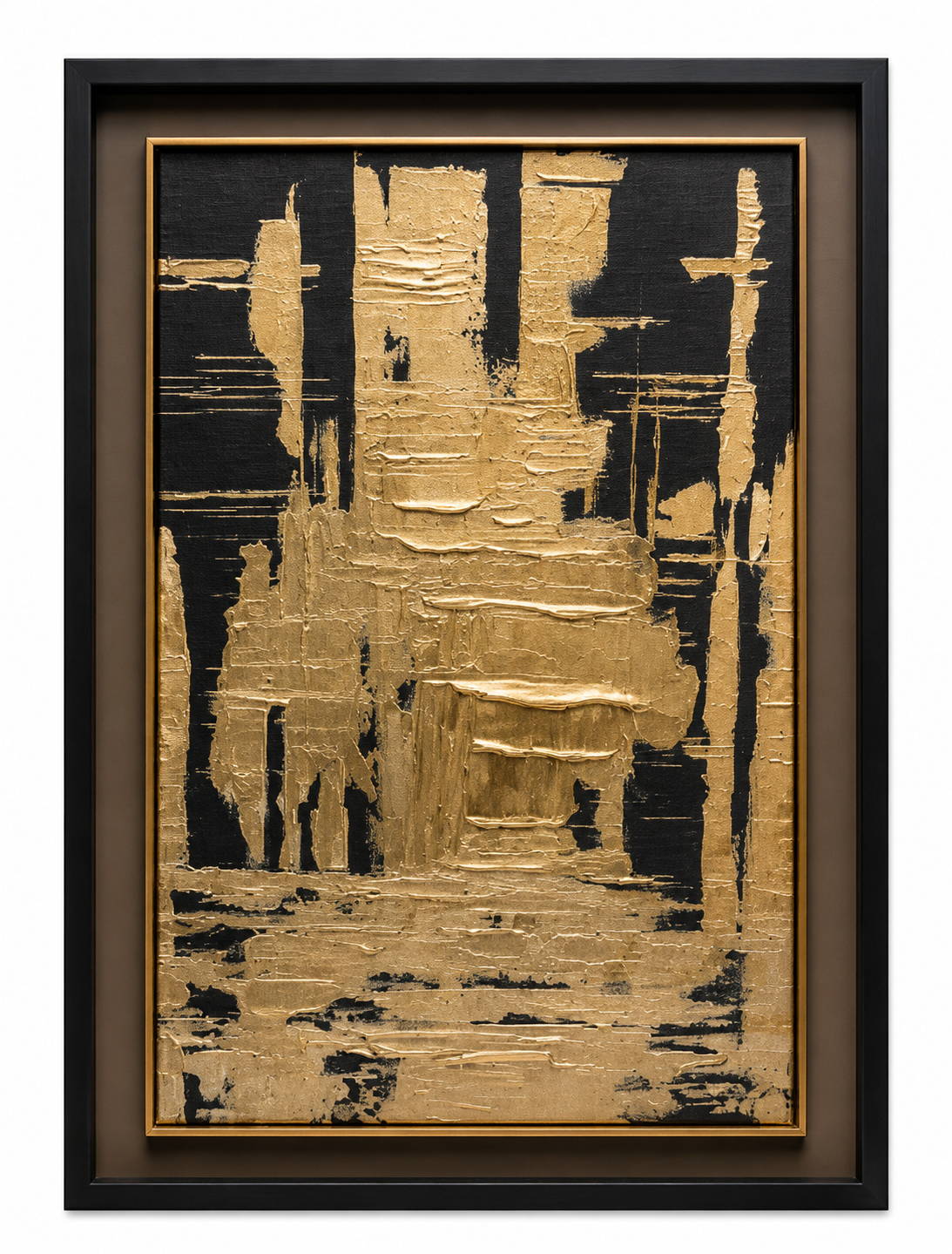 Gilded Cityscape, abstract gold and black architectural forms