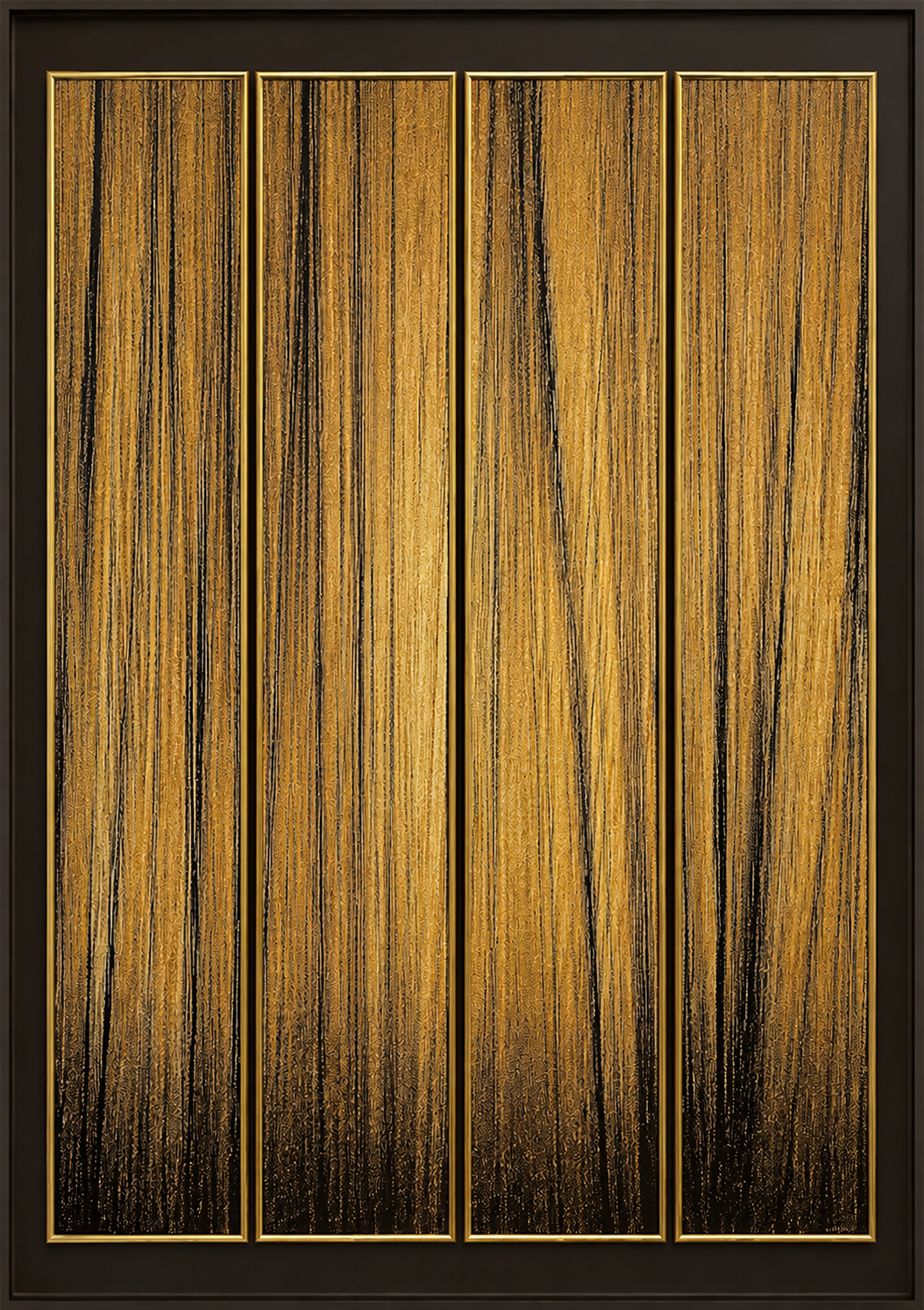 Golden Veil, cascading vertical strands in warm metallic tones