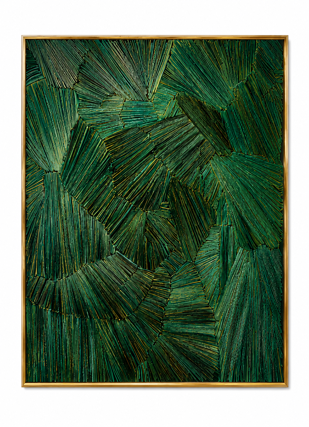 Verdant Flow, layered green strokes sweeping across a framed artwork