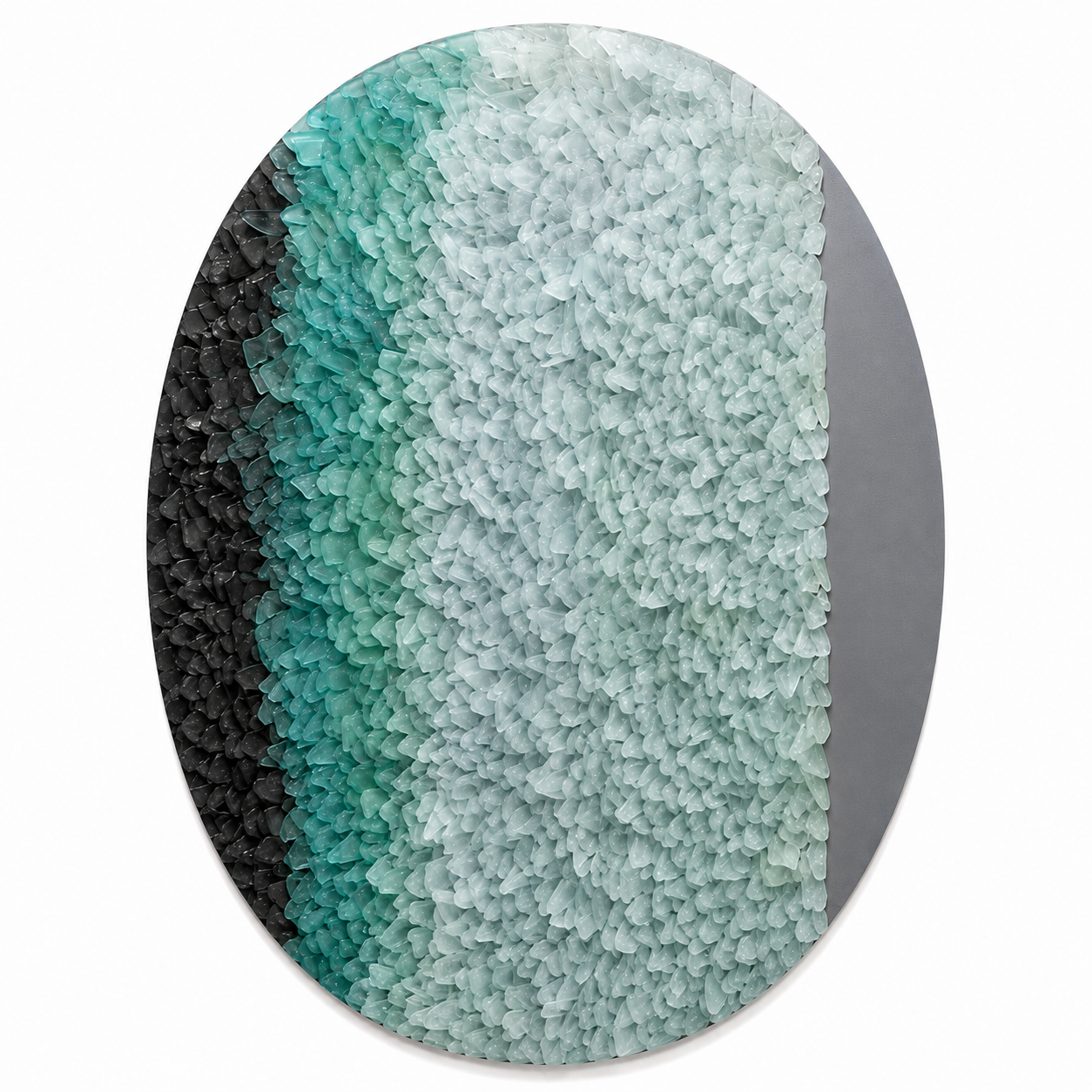 Sea Glass Horizon, a circular sea-glass artwork in soft green tones
