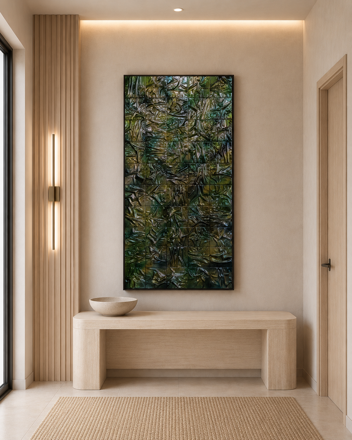 Vibrant abstract artwork where intense greens collide