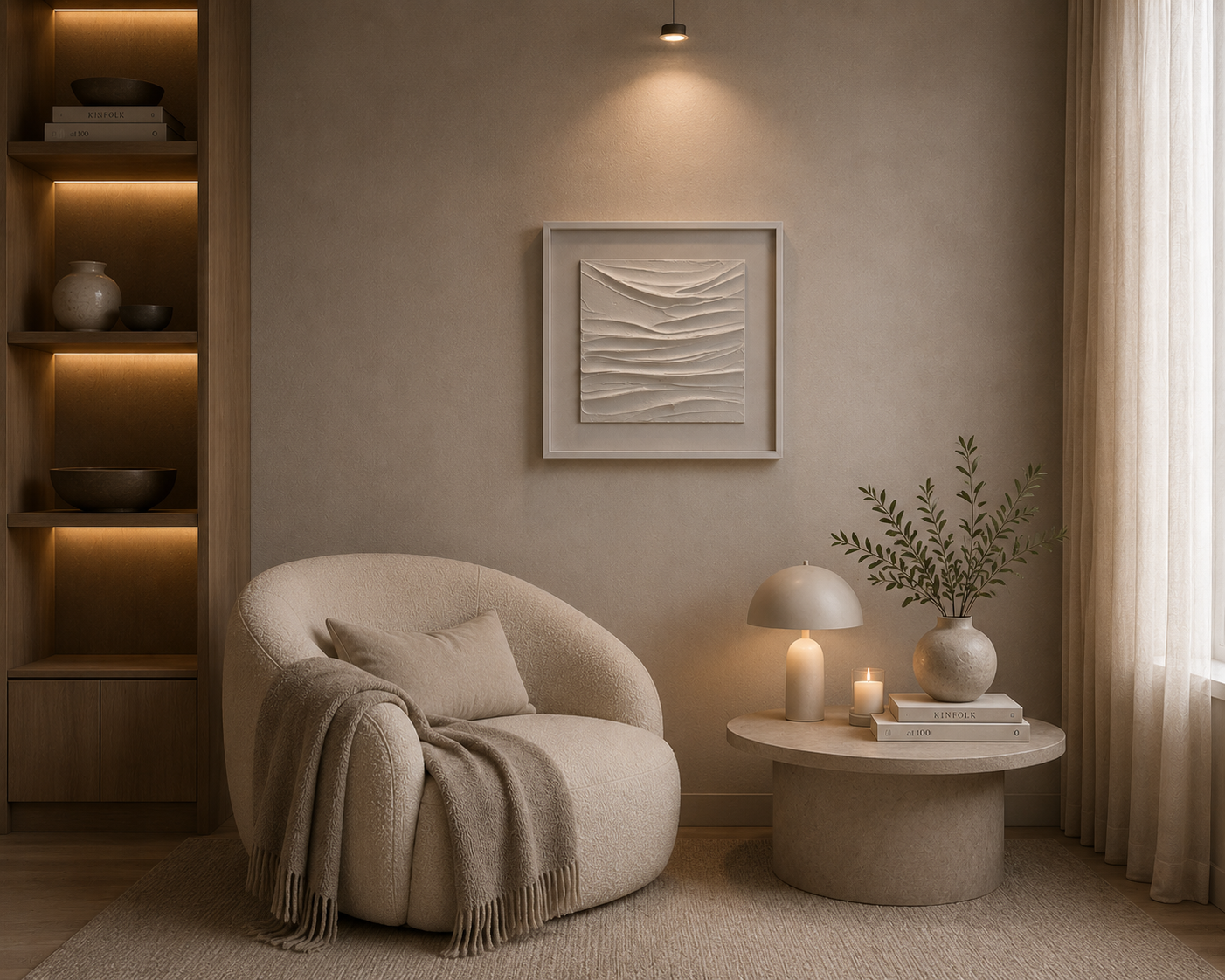Soft Ripple, a framed white relief artwork with gentle horizontal folds