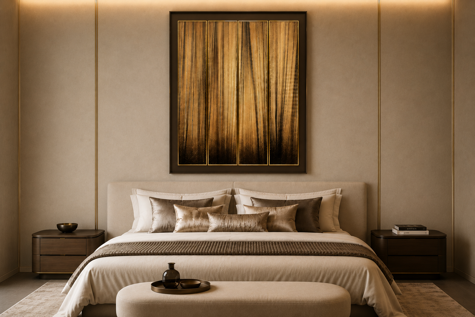 Refined abstract artwork with layered golden detail