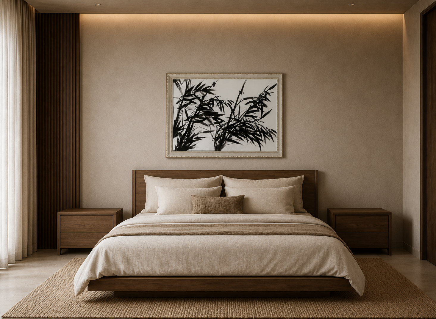 Whispering Bamboo, delicate bamboo branches painted in black ink